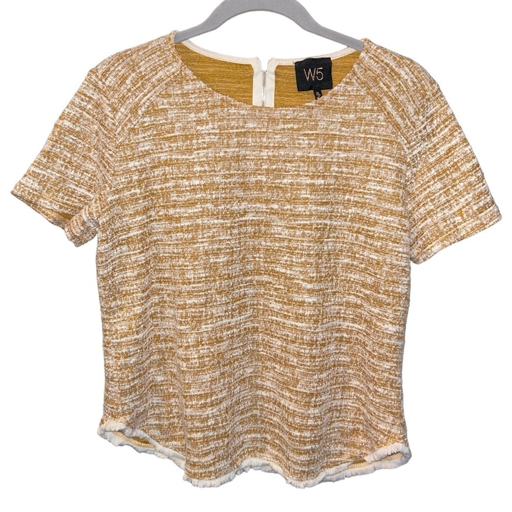 W5 Anthropologie Tweed Short Sleeve Yellow Blouse Medium